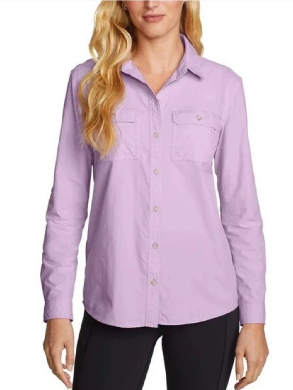 Eddie Bauer Button-Front Casual Shirt - Light Lavender UPF50